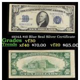 1934A $10 Blue Seal Silver Certificate Grades vf++