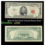 1963 $5 Red Seal United States Note Grades xf
