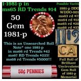 BU Shotgun Lincoln 1c roll, 1981-p 50 pcs Bank Wra