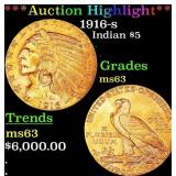 *Highlight* 1916-s Gold Indian Half Eagle $5 Selec