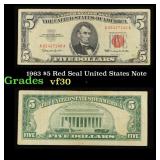 1963 $5 Red Seal United States Note Grades vf++