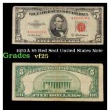 1953A $5 Red Seal United States Note Grades vf+