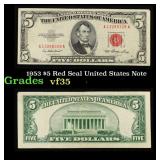 1953 $5 Red Seal United States Note Grades vf++