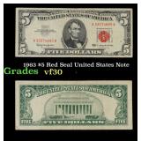 1963 $5 Red Seal United States Note Grades vf++