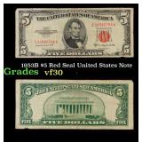 1953B $5 Red Seal United States Note Grades vf++