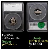1982-s Proof Jefferson Nickel 5c pr70 dcam SEGS