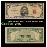 1963 $5 Red Seal United States Note Grades vf++