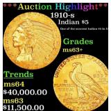 *Highlight* 1910-s Gold Indian Half Eagle $5 ms63+
