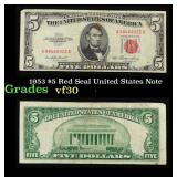 1953 $5 Red Seal United States Note Grades vf++
