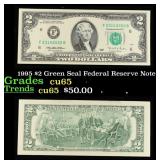 1995 $2 Green Seal Federal Reserve Note Grades Gem