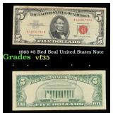 1963 $5 Red Seal United States Note Grades vf++