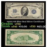 1934A $10 Blue Seal Silver Certificate Grades vf++