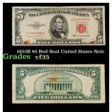 1953B $5 Red Seal United States Note Grades vf++