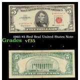 1963 $5 Red Seal United States Note Grades vf++