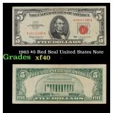 1963 $5 Red Seal United States Note Grades xf