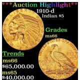 *Highlight* 1910-d Gold Indian Half Eagle $5 GEM+