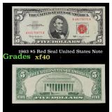 1963 $5 Red Seal United States Note Grades xf