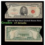 1963 $5 Red Seal United States Note Grades vf deta