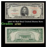 1963 $5 Red Seal United States Note Grades xf