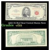 1963 $5 Red Seal United States Note Grades vf++