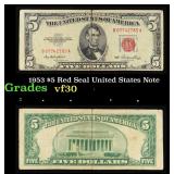 1953 $5 Red Seal United States Note Grades vf++