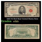 1963 $5 Red Seal United States Note Grades vf+