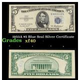 1953A $5 Blue Seal Silver Certificate Grades xf
