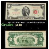 1953 $2 Red Seal United States Note Grades xf