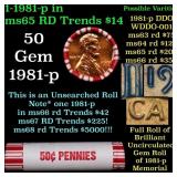 BU Shotgun Lincoln 1c roll, 1981-p 50 pcs Bank Wra