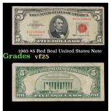 1963 $5 Red Seal United States Note Grades vf+