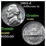 1962-d Jefferson Nickel 5c Grades GEM+ Unc