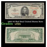 1963 $5 Red Seal United States Note Grades vf++