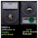 1992-s Proof Jefferson Nickel 5c pr70 dcam SEGS