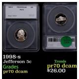 1998-s Proof Jefferson Nickel 5c pr70 dcam SEGS