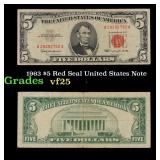1963 $5 Red Seal United States Note Grades vf+