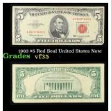 1963 $5 Red Seal United States Note Grades vf++