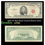 1963 $5 Red Seal United States Note Grades xf