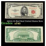 1953A $5 Red Seal United States Note Grades xf