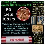 BU Shotgun Lincoln 1c roll, 1981-p 50 pcs Bank Wra