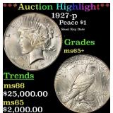 *Highlight* 1927-p Peace Dollar $1 ms65+ SEGS (fc)