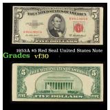 1953A $5 Red Seal United States Note Grades vf++