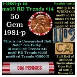 BU Shotgun Lincoln 1c roll, 1981-p 50 pcs Bank Wra