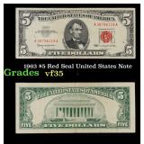 1963 $5 Red Seal United States Note Grades vf++