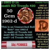 BU Shotgun Lincoln 1c roll, 1962-d 50 pcs Bank Wra