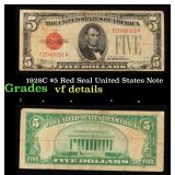 1928C $5 Red Seal United States Note Grades vf det