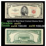 1953A $5 Red Seal United States Note Grades Choice