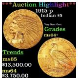*Highlight* 1915-p Gold Indian Half Eagle $5 Choic