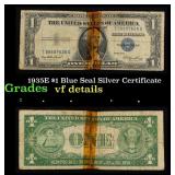 1935E $1 Blue Seal Silver Certificate Grades vf de