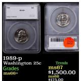 1989-p Washington Quarter 25c ms66+ SEGS