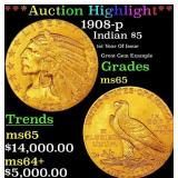 *Highlight* 1908-p Gold Indian Half Eagle $5 GEM U